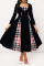 Deep Red Casual Plaid Print Patchwork Square Collar A Line Dresses