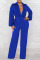 Blue Sexy Solid Patchwork V Neck Straight Jumpsuits