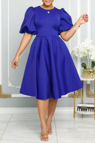 Blue Casual Solid Patchwork O Neck A Line Dresses