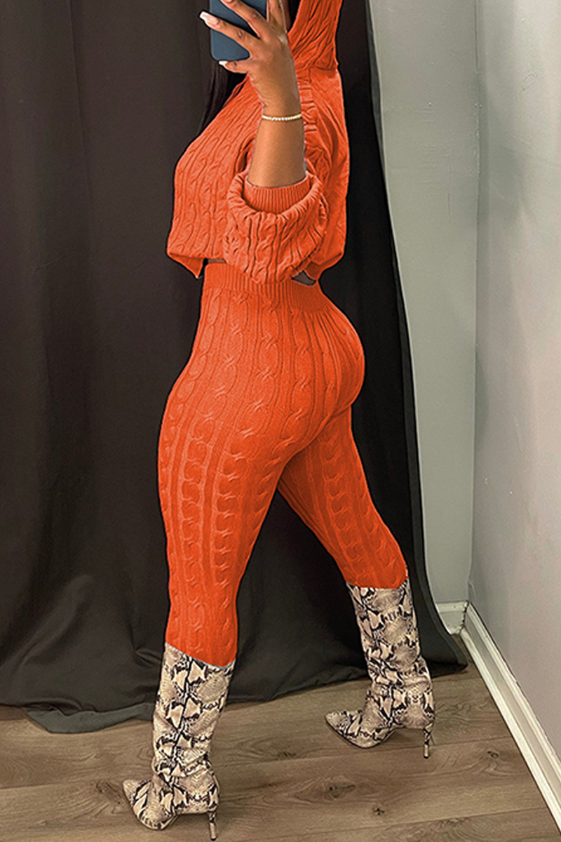 Solid Color Long Sleeve Stacked Collar Knit Two-Piece Suit