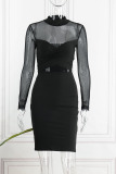 Black Sexy Solid Patchwork With Bow Half A Turtleneck Pencil Skirt Dresses
