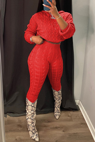 Red Casual Solid Patchwork Hooded Collar Long Sleeve Two Pieces