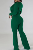 Green Sexy Solid Patchwork Feathers Hot Drill V Neck Straight Jumpsuits