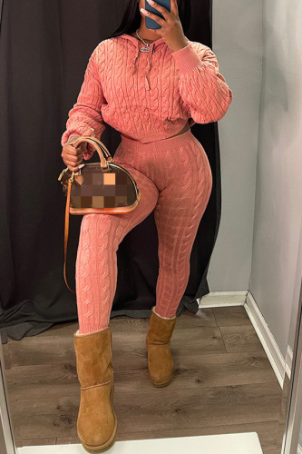 Pink Casual Solid Patchwork Hooded Collar Long Sleeve Two Pieces