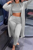 Grey Fashion Casual Solid Cardigan Vests Pants O Neck Long Sleeve Three-piece Set