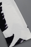 White Casual Print Patchwork Half A Turtleneck Long Sleeve Plus Size Dresses