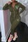 Army Green Sexy Print Patchwork Hooded Collar Long Sleeve Two Pieces