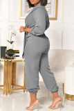 Grey Casual Solid Patchwork V Neck Plus Size Jumpsuits