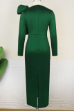 Ink Green Elegant Solid Patchwork Flounce O Neck One Step Skirt Dresses