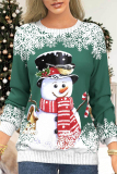 Red Snowman Printed Printing O Neck Tops