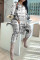 White Casual Print Slit V Neck Long Sleeve Two Pieces