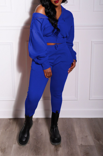 Blue Street Solid Patchwork Hooded Collar Long Sleeve Two Pieces