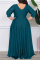 Lake Blue Casual Solid Patchwork V Neck Long Sleeve Plus Size Dresses