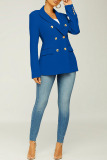 Blue Casual Solid Patchwork Turn-back Collar Outerwear