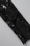 Black Sexy Patchwork Lace V Neck Long Sleeve Two Pieces