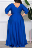 Light Blue Casual Solid Patchwork V Neck Long Sleeve Plus Size Dresses