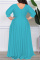 Lake Blue Casual Solid Patchwork V Neck Long Sleeve Plus Size Dresses
