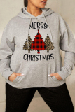 Christmas Tree Casual Daily Print Patchwork Basic Hooded Collar Tops