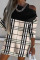 Black khaki Casual Print Hollowed Out Patchwork O Neck Long Sleeve Dresses