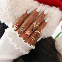 Multicolor Party Simplicity Santa Claus Christmas Tree Patchwork Rings