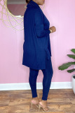 Blue Casual Solid Patchwork Turtleneck Long Sleeve Two Pieces