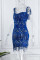 Blue Sexy Patchwork Tassel Sequins Backless Off the Shoulder Sleeveless Dress