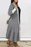 Black White Casual Daily Print Printing Cardigan Collar Plus Size Outerwear