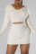 White Casual Solid Hollowed Out Patchwork V Neck Long Sleeve Dresses