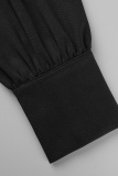 Black Casual Solid Patchwork Asymmetrical Turtleneck Long Sleeve Dresses