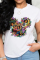 White Party Cute Character Patchwork O Neck T-Shirts