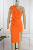 Orange Sexy Solid Patchwork Backless Slit Strapless Evening Dress Dresses