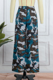 Green Casual Camouflage Print Patchwork Regular Mid Waist Trousers