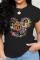 Black Party Cute Character Patchwork O Neck T-Shirts