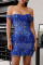 Blue Sexy Patchwork Tassel Sequins Backless Off the Shoulder Sleeveless Dress