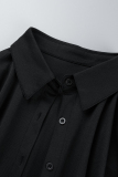 Black Casual Patchwork Contrast Turndown Collar Long Sleeve Dresses