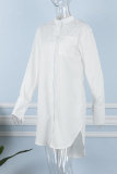 White Casual Solid Patchwork Turndown Collar Long Sleeves Shirt Dress