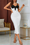 Black White Sexy Formal Patchwork Solid Patchwork Backless Slit Spaghetti Strap Evening Dress