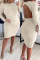 White Sexy Casual Solid Backless O Neck Long Sleeve Dresses