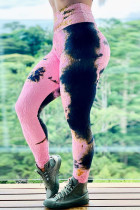 Pink Casual Print Patchwork Skinny High Waist Pencil Trousers