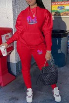 Red Sportswear Print Letter Hooded Collar Long Sleeve Two Pieces