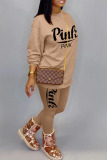 Green Casual Letter Print Patchwork O Neck Long Sleeve Two Pieces