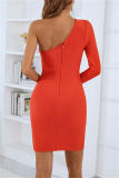 Red Sexy Patchwork Hollowed Out Backless Contrast Oblique Collar Long Dress Dresses