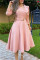 Pink Casual Solid Patchwork With Belt Turndown Collar Long Sleeve Dresses