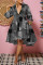 Blue Yellow Fashion Casual Print Patchwork Turndown Collar Shirt Dress