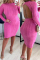 Pink Sexy Casual Solid Backless O Neck Long Sleeve Dresses