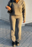 Grey Casual Solid Patchwork Turndown Collar Long Sleeve Two Pieces