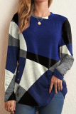 Blue Casual Print Patchwork O Neck Tops