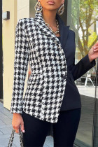 Black White Casual Print Patchwork Turn-back Collar Outerwear