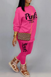 Black Casual Letter Print Patchwork O Neck Long Sleeve Two Pieces