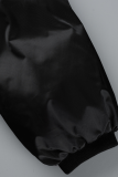 Black Street Solid Patchwork Mandarin Collar Outerwear